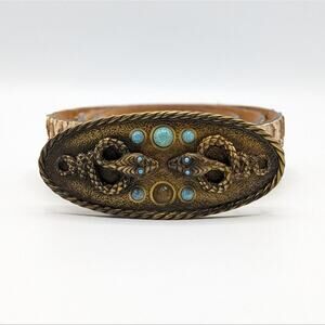 Roberto Cavalli Beige Turquoise Serpent Snake Phyton Belt Size Small